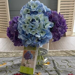 12” Faux Blue and Purple Hydrangea Arrangement Nearly Natural NWT